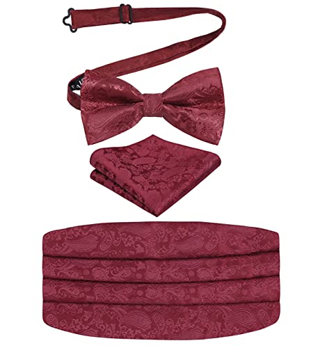Image of Alizeal Mens Multicolored Silk Solid Cummerbund Bow Tie Set
