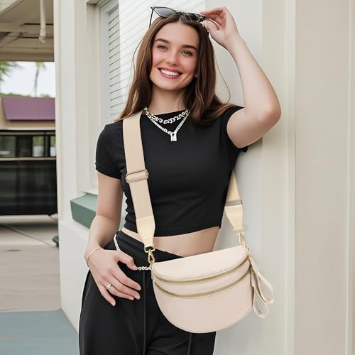 Image of WOOMADA Checkered Crossbody Bag Bum Bag for Women, Fanny Pack Checkered Purse, Belt Bag with Shoulder Strap(Beige)