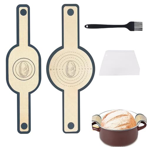 YQBFTC 2PCS Silicone Bread Sling for Dutch Oven Non-Stick & Easy Clean Reusable Silicone Bread Baking Mats with Long Handles Dough scraper and brush for Transferring Sourdough Bread Making Accessories