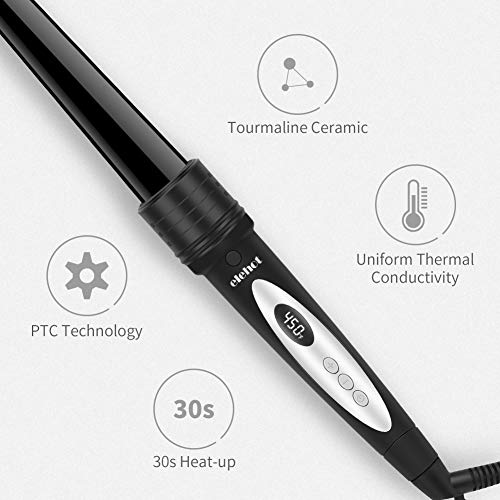 ELEHOT Curling Iron Curing Wand Set 6 in 1 Interchangeable Ceramic Tourmaline Hair Barrels and Temperature Display & Heat Settings with Protective Glove (White) - Thumbnail 6