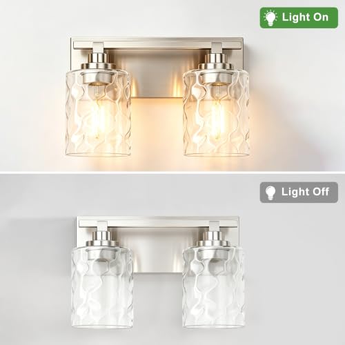 Image of Bathroom Light Fixtures,2-Light Brushed Nickel Vanity Lights Over Mirror