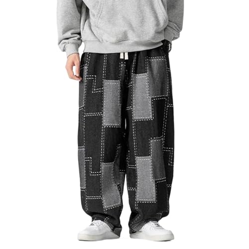 Autumn Winter Loose Jeans Men Straight Patchwork Denim Pants Mens Harajuku Hip Hop Casual Jean Trousers