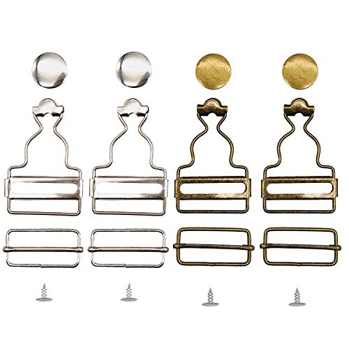 Chris.W Overall Buckles Suspenders Replacement Buckle with Rectangle Buckle Sliding & No-Sew Buttons for 1.25 Inch Straps, Pack of 2 Sets Nickel and 2 Sets Antique Brass