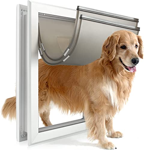 PATAPLUS Dog Doors for Large Dogs, Large Dog Door Cat Door with Slide-in Lock Panel and Magnetic Double Flaps, Durable Aluminum Frame Pet Door, Energy Efficien, Easy to Install (Extra Large)
