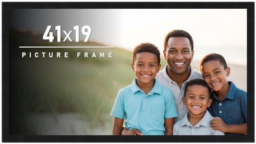 41x19 Frame Black Picture Frame - Complete Modern Photo Frame Includes UV Acrylic Shatter Guard Front, Acid Free Foam Backing Board, Hanging Hardware Wood Wall Frames for Family Photos - no Mat
