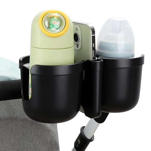 Image of Accmor Stroller Cup Holder with Phone Holder, Bike Cup Holder, Universal Cup Holder for Uppababy Nuna Doona Strollers, 2-in-1 Cup Holder for Walker, Wheelchair, Scooter