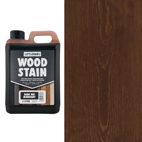 Littlefair's Wood Stain Water Based - 5 LTR - Indoor Furniture Stain Light & Dark Finishes - Special Non Toxic & Eco Friendly Formula - Wood Stain for Crafts - Colour: Dark Red Mahogany