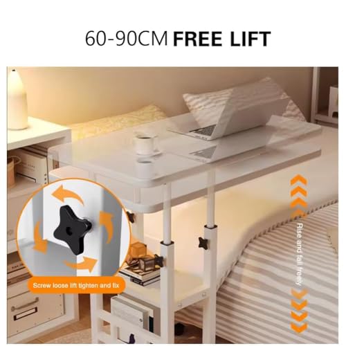 Image of Height Adjustable c Table with Wheels, Small Overbed Tables, End Table with Storage Shelves, Sofa Desk Hospital Laptop Stand Drawing Desk Mobile Couch Snack Side Desks with Tiltable Drawing Board