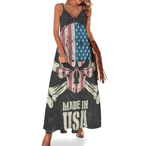 Robe longue crâne américain pour femme d'été maxi sans manches