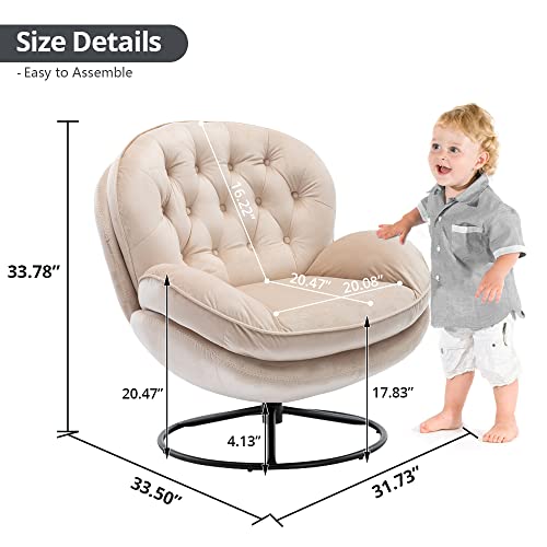 Sillón giratorio moderno de terciopelo beige miniatura 2