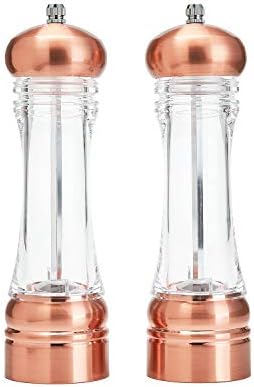 8inches Salt and Pepper Grinders Refillable Set, Clear Ceramic Peppercorns Sea Salt Mill with Adjustable Coarseness, for Kitchen Restaurant by DEERLET (2pcs)