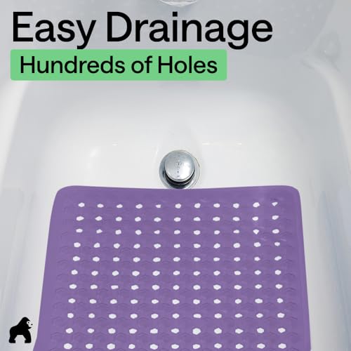 Image of Gorilla Grip Original Patented Bath, Shower Tub Mat, 35x16, Many Colors, Washable, XL Size Bathroom Bathtub Mats, Drain Holes, Suction Cups, Purple Opaque