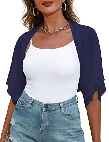 Image of Totatuit Women's Short Sleeve Bolero Shrug for Dresses Open Front Knit Cropped Cardigan Loose Sheer Cardigan Sweater
