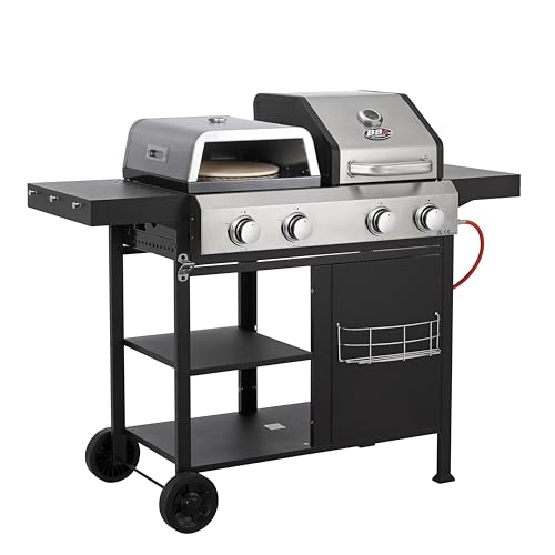 BBQ Kingdom 4 Burner Gas BBQ Grill - Patio Barbecue with Pizza Oven