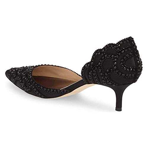 Image of XYD Women's Pumps, Elegant Pointed Toe, D'Orsay Kitten Low Heels, Rhinestone Studs, Slip-On Satin Shoes for Wedding