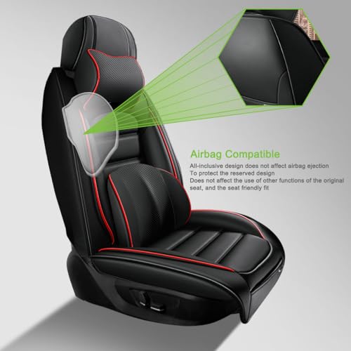 Image of Nappa Leather Seat Covers for Ford Bronco Sport 2021-2024,Luxury Car Seat Covers Full Set,Waterproof Seat Protectors Auto Seat Covers,Breathable Nonslip Interior Cover Seats for Cars(Black and Red)