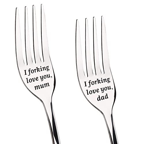 Gifts for Mum and Dad Dinner Forks Stainless Steel Forks Pack of 2 Set Funny Anniversary Wedding Gifts Birthday Christmas Valentines Day Mothers Day Gifts for Parents