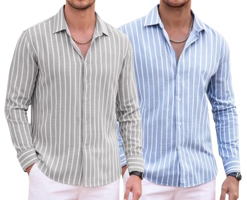 Image of Zombom Men's Regular Fit Vertical Striped Casual Shirt | Full Sleeve Cotton Blend Shirt for Men | Slim Fit Stylish Party