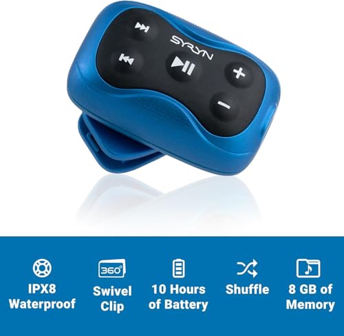Swimbuds Headphones and 8 GB SYRYN waterproof MP3 player with shuffle feature