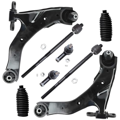 Image of Detroit Axle - Front Lower Control Arms + Tie Rods Boots Suspension Kit Replacement for 2005-2009 Hyundai Tiburon Kia Spectra 5-8pc Set