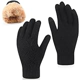 Vyuwast Damen Winter Handschuhe,Warm Touchscreen Handschuhe mit Fleecefutter,Thermo Gestrickte Winterhandschuhe Doppellagige Strickhandschuhe Winterhandschuhe Geschenke für Herren und Damen