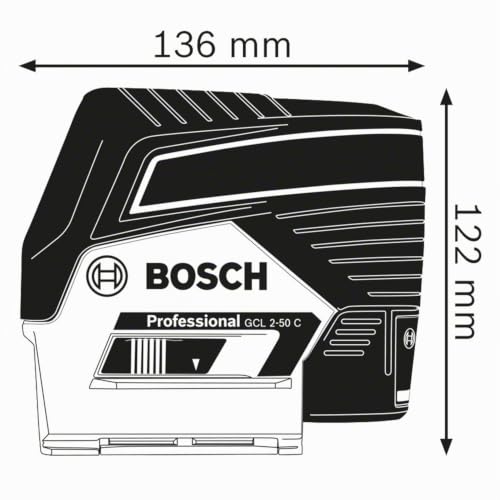 Bosch Professional 12V System Niveau Laser GCL 2-50 C (batterie 12 V + chargeur, laser rouge, pour l'intérieur, avec fonction application, support, pince, portée visible: jusqu’à 20 m, L-BOXX)