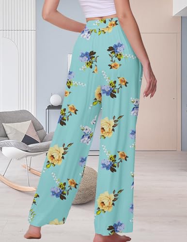 Image of Veseacky Women's Wide Leg Lounge Pants Yoga Pajamas Comfy Stretch Drawstring Pajamas Puls Size Dance Bottoms S-4XL