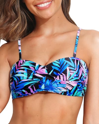 Image of Women Bandeau Bikini Top Strapless Swimsuit Top | Twist Front, Adjustable Straps, Non-Slip, Built-in Cups for Secure Fit