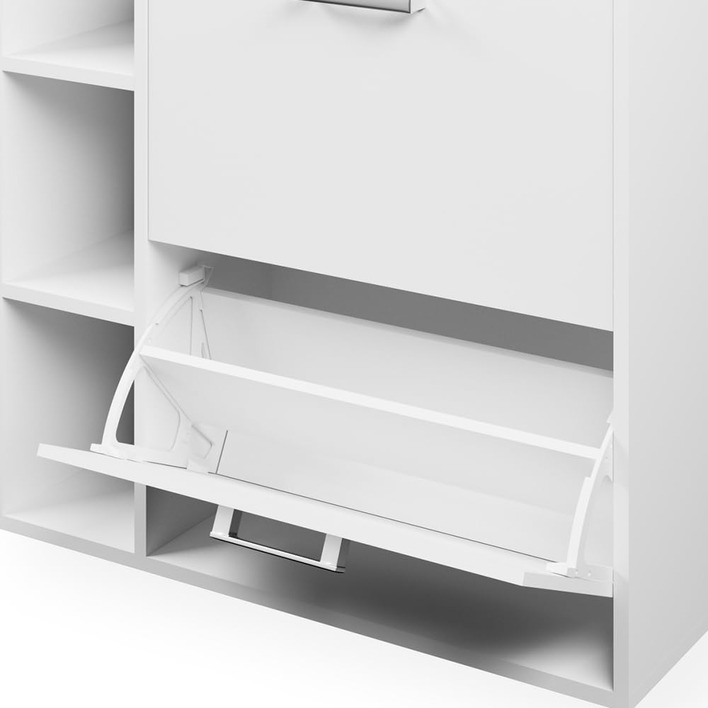 Vicco Zapatera abatible Orlando, Blanco, 24.5 x 90 cm, con dos estantes plegables para un almacenamiento de zapatos que ahorra espacio