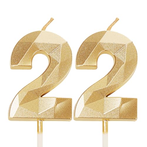 Bougies d'anniversaire 22 ans, Bougies Numéro 22 Doré Joyeux Anniversaire, Garçons Filles Elle Lui Femmes Hommes Décoration de Dessus de Gâteau pour Fête d'Anniversaire 22 Ans Mariage Anniversaire