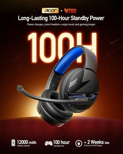 Image of Acer 2.4GHz Flex Wireless Gaming Headset | Non-Stop 100H Battery | Dynamic 50mm Drivers | Clear Voice Mic | Bluetooth5.3, 3.5mm | Gaming Headphones for PC, PS4, PS5