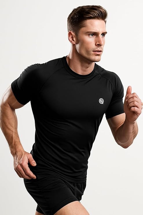 Image of NEVER QUIT Men's Compression T-Shirt | Polyester Blend | Half Sleeve Athletic Sports Tight | Crew Neck Slim Fit Gym & Workout Wear (Pack of 1 / Pack of 2)