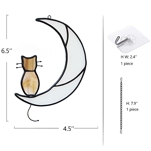 Haosum Orange Tabby Cat On Moon Stained Glass Window Hangings,Tabby Cat Decoration Suncatcher Hanging Ornament Gift For Mom,Cat Memorial Gifts For Cat Lovers, Pet Loss Sympathy Gift (Yellow) #TOP4