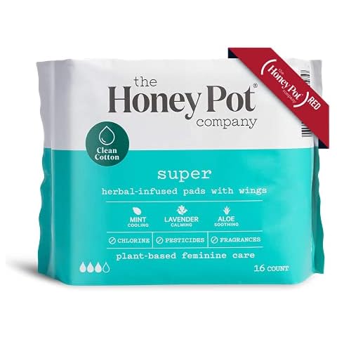 The Honey Pot Company, Herbal-Infused Pads with Wings, Super, 16 Count Cover