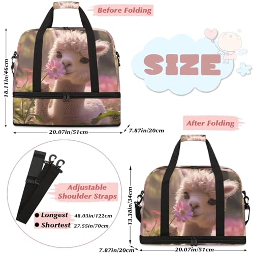 Large Weekender Overnight Bags Animal Cute Alpaca Pink Travel Duffel Bag for Women Men Gym Bag With Shoe Compartment Foldie Travel Tote Bag Carry On Personal Item Bag for Travel Gym Sports2