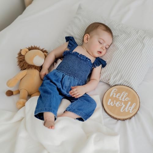 Baby Girl Denim Clothes Toddler Wide Leg Romper Sleeveless Ruffle Strap Smocked Bell Bottom Jean Overalls Jumpsuit3