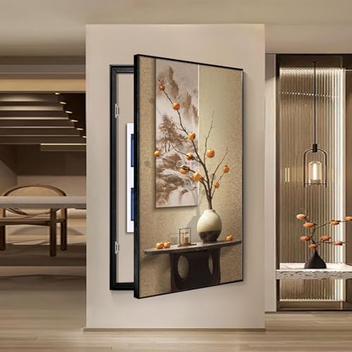 Decorative Breaker Box Cover - Gray Electric Meter Panel Art, Fuse Box Painting, Hidden Circuit Breaker Panel Decor (50x100cm/19.6x39.3in)