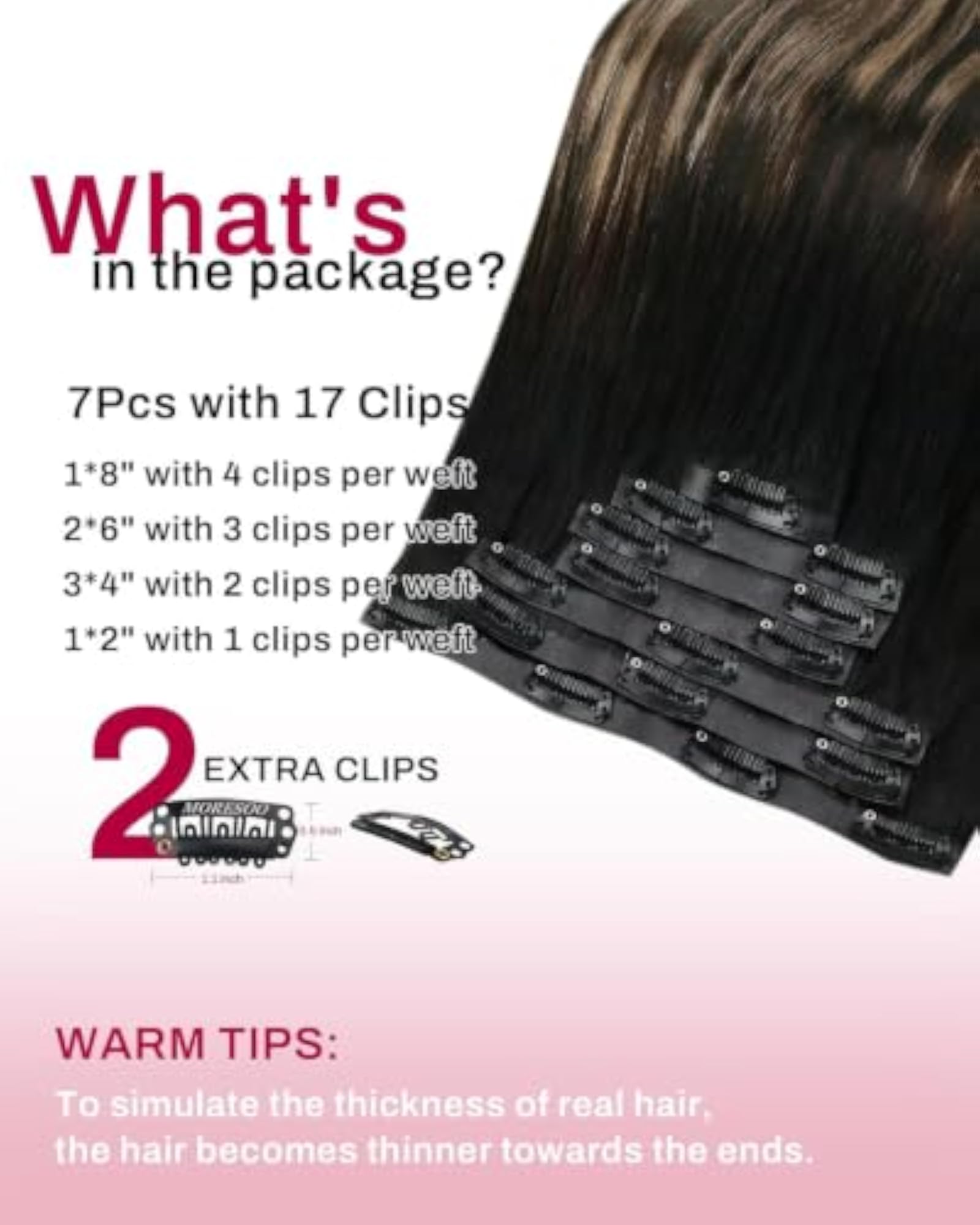 Women's Clip-in Human Hair Extensions, 22 Inch Seamless