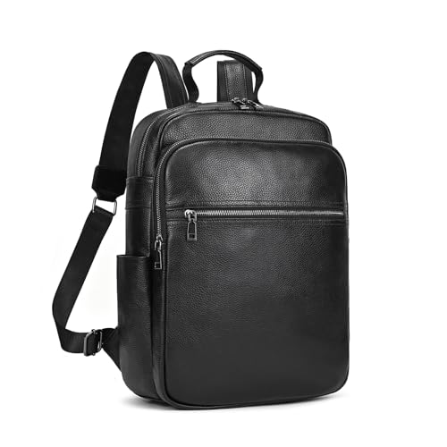 LUUFAN Mochila masculina de couro legítimo, bolsa de ombro fina, mochila para laptop, viagem, exterior, negócios, fim de semana, 8017h - preto, Free size, Casual