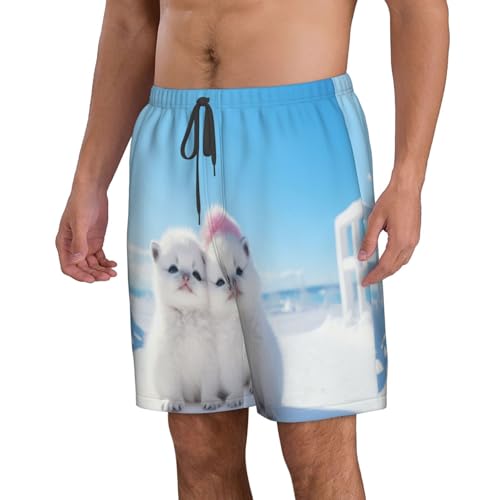 The White Little Dog in The Snow Men's Beach Pants-Quick-Dry & Comfortable Mens Beach Shorts for Men, Perfect for Surfing and Everyday Wear2