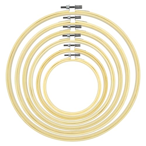Image of Faylapa 6 Pieces Embroidery Hoop Adjustable Bamboo Round Cross Stitch Hoop Ring Display Frame 5 inch to 10 inch for Embroidery, Cross Stitch, Craft Sewing DIY Hanging Decoration
