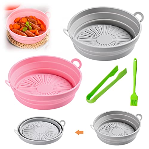 2 Pièces Air Fryer Silicone Panier en Silicone Réutilisable, Panier Friteuse en Silicone Antiadhésif Large Circulaire Panier Accessoires de Friteuse pour Airfryer, Micro-ondes, Le Moule à Gâteau Cover