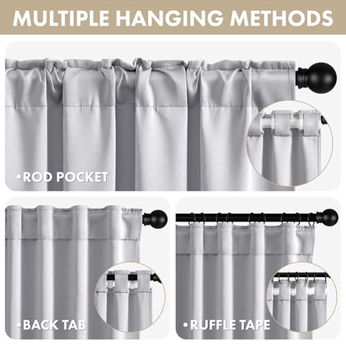 Image of ANRODUO Greyish White Back Tab Blackout Curtains 84 Inch Long 2 Panels | Rod Pocket,Thermal Insulated Room Darkening Light Blocking Curtains for Living Room Bedroom Privacy,W42xL84