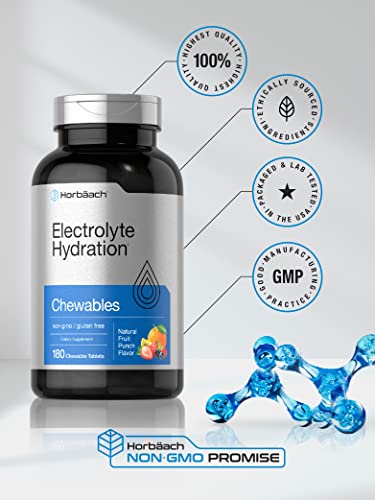 Electrolyte Chewable Tablets | 180 Count | Natural Fruit Punch Flavor | Vegetarian, Non-Gmo, And Gluten Free Hydration Supplement | By Horbaach #TOP4