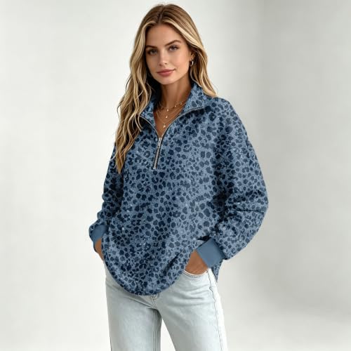 Womens Quarter Zip Sweatshirt Cheetah Leopard Comfy Pullover Sweatshirt - image 4