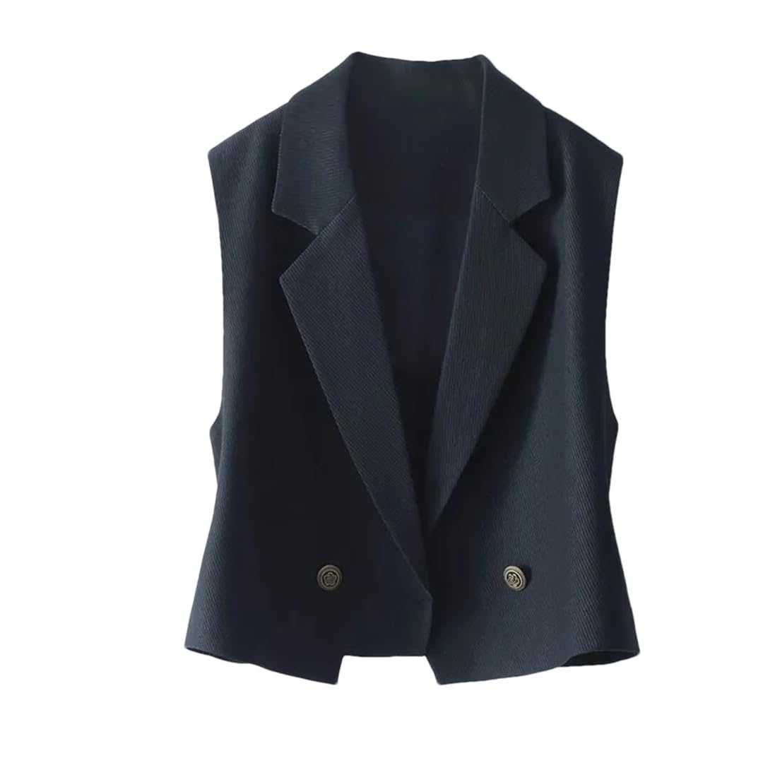 Wjnvfioo Women Sleeveless Blazer Vest Fashion Casual Lapel Blazer Office Double Breasted Suit Coats Femme