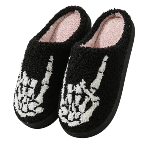 Halloween Slippers for Women Retro Soft Cozy Comfy Plush Lightweight Slip-on Indoor Outdoor Anti-Skid Sole Christmas House Shoes