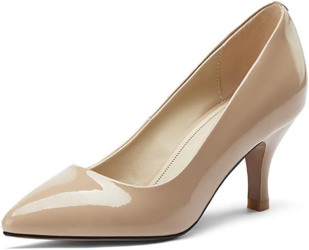 KAGAA 100% Leather Pointed Toe Slip-on Shoes, Thin Heels mid Heel Comfortable Casual Business Women Pumps s20s41