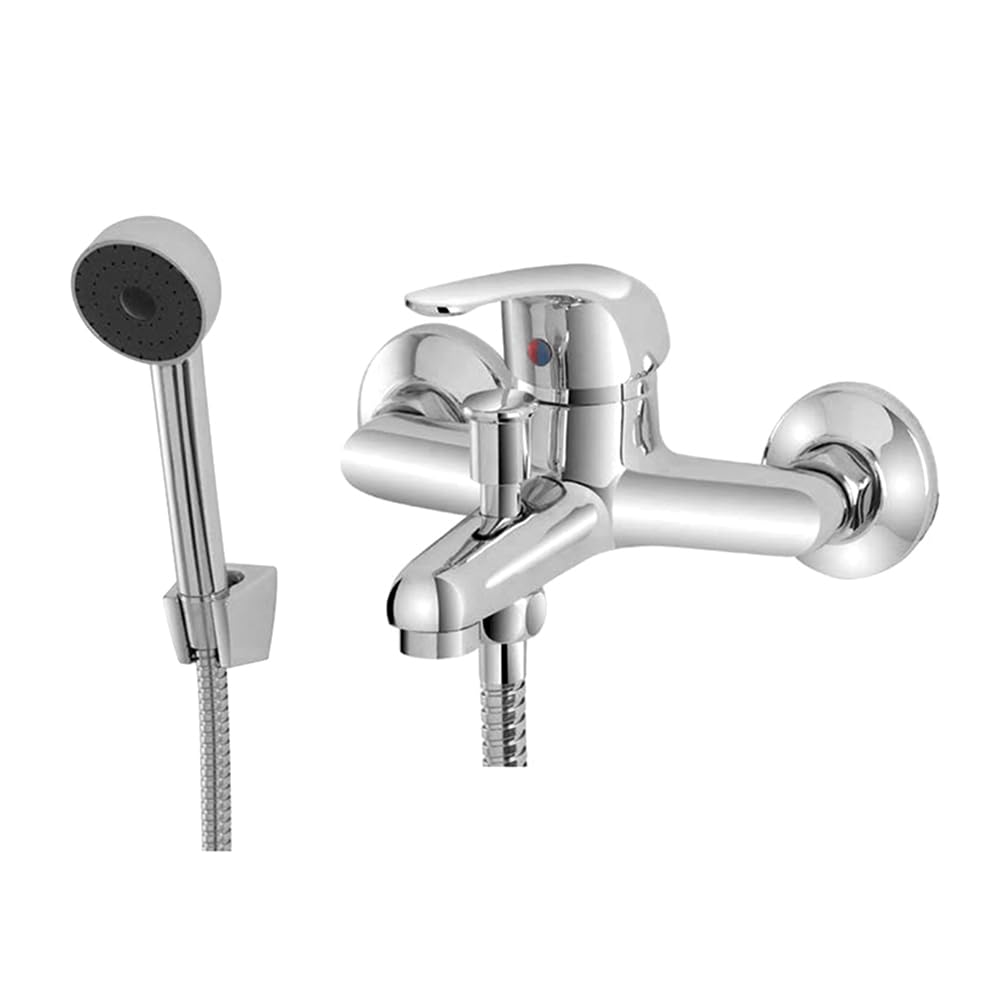 Set rubinetti bagno in ottone cromato lavabo bidet e vasca con kit doccia, scarico automatico incluso per lavabo e bidet, serie KANT