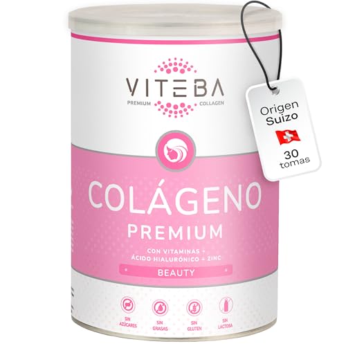 Viteba Colágeno Hidrolizado Puro en Polvo Sin Sabor 330 g - Péptidos de Colageno Tipo 1 y 3 con Ácido Hialurónico Vitamina C, Zinc y Biotina - Suplemento Piel Pelo Uñas y Articulaciones - Beauty